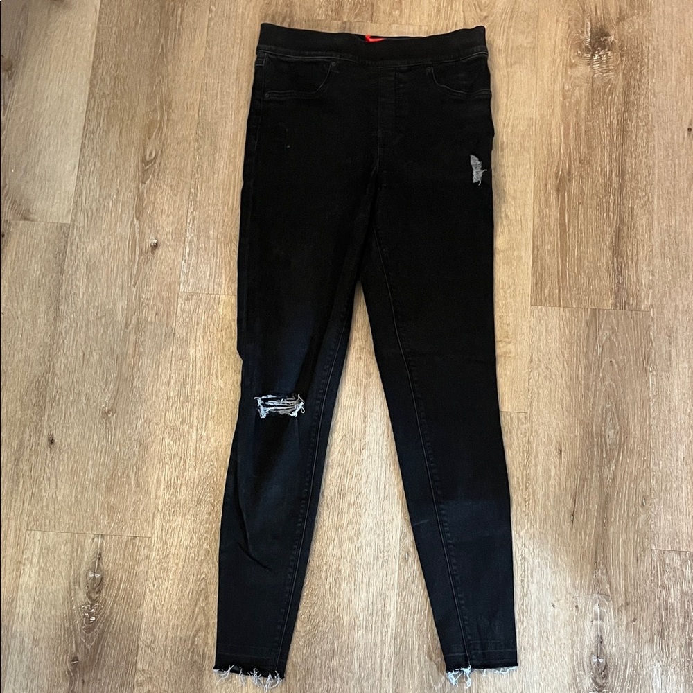 SPANX Black Skinny Distressed Ankle Jeans